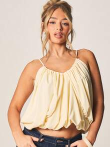 MISSGUIDED Draped Bubble Hem Camisole With Gathered Neckline And Thin Straps For Summer Casual Wear - Light Yellow - View 4