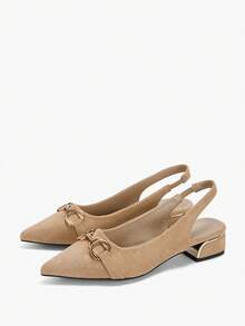 Giày cao gót hở mũi cài nút thời trang thu đông 2025 cho nữ - Màu be - Xem 8