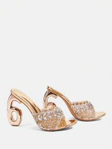 CUCCOO TILAWA Tacones altos de lujo elegantes con strass para mujer, sandalias de tacón alto con strass, que muestran elegancia, estilos versátiles y de moda, zapatos de tacón alto cómodos para mujer, sandalias decorativas con strass brillantes. Verano - Champán - Ver 3