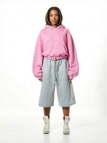 SUMWON WOMEN 宽松版型连帽卫衣，饰有镂空细节的泡泡袖和可调节抽绳帽，打造休闲街头风。 - 粉色 - 查看 3