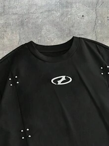 AXEPEAK Men's Minimalist Printed Round Neck Short Sleeve T-Shirt - Black - View 3