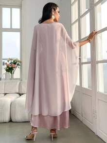 女士纯色优雅修身不对称下摆连衣裙 - 粉色 - 查看 5