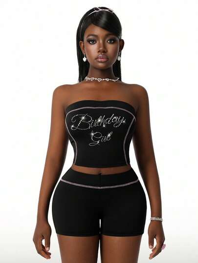 Amplova 2026 New Basic Comfortable Tube Top & Low Waist Mini Shorts Women 2-Piece Set, Birthday Party