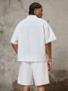 PAVTROS Men's Loose Fit All White Utility Short Sleeve Shirt & Shorts Set,Linen Two Piece Vacation Set With Dual Pockets,Summer Casual Beach Co Ords - White - View 2