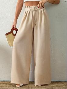 Casual Linen Look Blend Pants - Beige - View 1