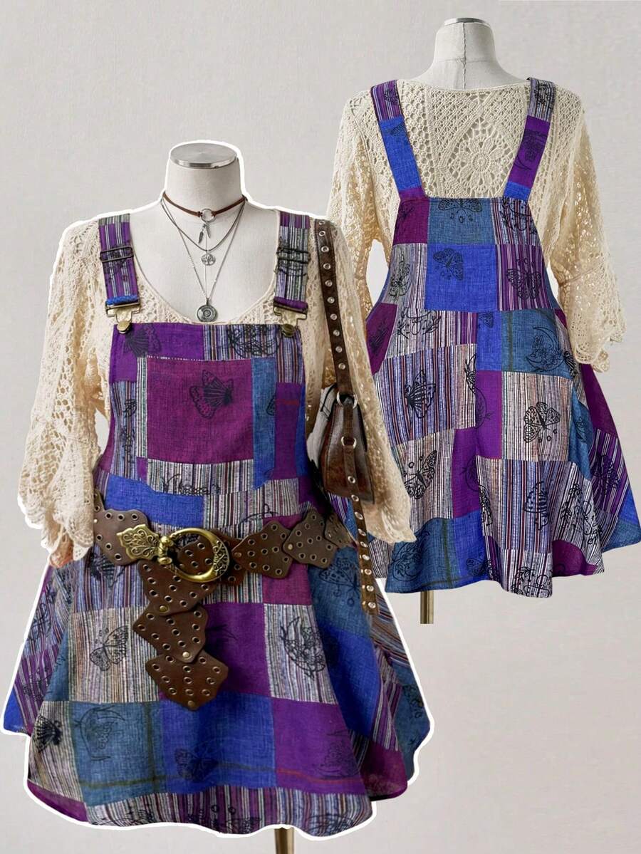 Sunspun Vestido de tirantes bohemio multicolor para mujer de talla grande - Multicolor - Ver 1