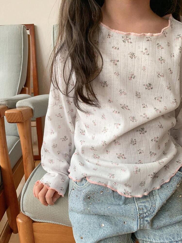 Young Girl Casual Ditsy Floral T-Shirt, Autumn/Spring