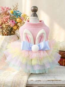 PETSIN 1 Piece Of Cute Pet Clothing, Cat/Dog Universal Dress, With Three-Dimensional Rabbit Ears And Princess Style Cake Skirt - Pink - View 2