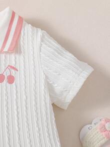 SHEIN 女婴纯色可爱樱桃刺绣Polo领连衣裙，夏季 - 白色 - 查看 4
