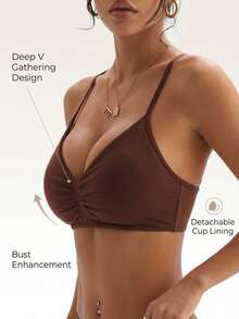 SHEIN Sports Women's Solid Color Twist Back Fashionable Sports Bra - Brown - View 2