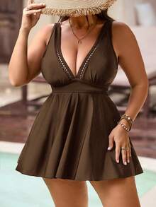 Swim Lushoire New Elegant Plus Size Halter Neck Bikini Top, Suitable For Beach Vacation - Brown - View 6