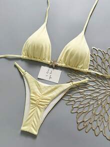 Swim Vcay Bộ bikini tam giác màu vàng, dây buộc cổ, họa tiết sao biển, 2 mảnh, thích hợp cho trang phục thường ngày và đi nghỉ mát. - Vàng nhạt - Xem 1