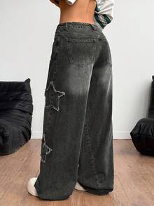 Coolane Women's Minimalist Everyday Denim Jeans With Star Pattern - Black - View 6