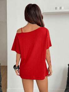 Coolane Women's Summer Streetwear Y2K Goth Skeleton Graphics Loose Red And White T-Shirt,Grunge Concert Top, Skull Clothing Red Graphic Tees - Red - View 2
