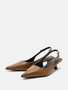 Fall/Winter 2025 Women's Black High Heel Pumps, 4cm Kitten Heel Shoes, Party High Heels, Formal Shoes, Slip-On Backless High Heels, Stiletto Heel Party High Heels, Pointed Toe High Heels, Elegant - Mocha Brown - View 9