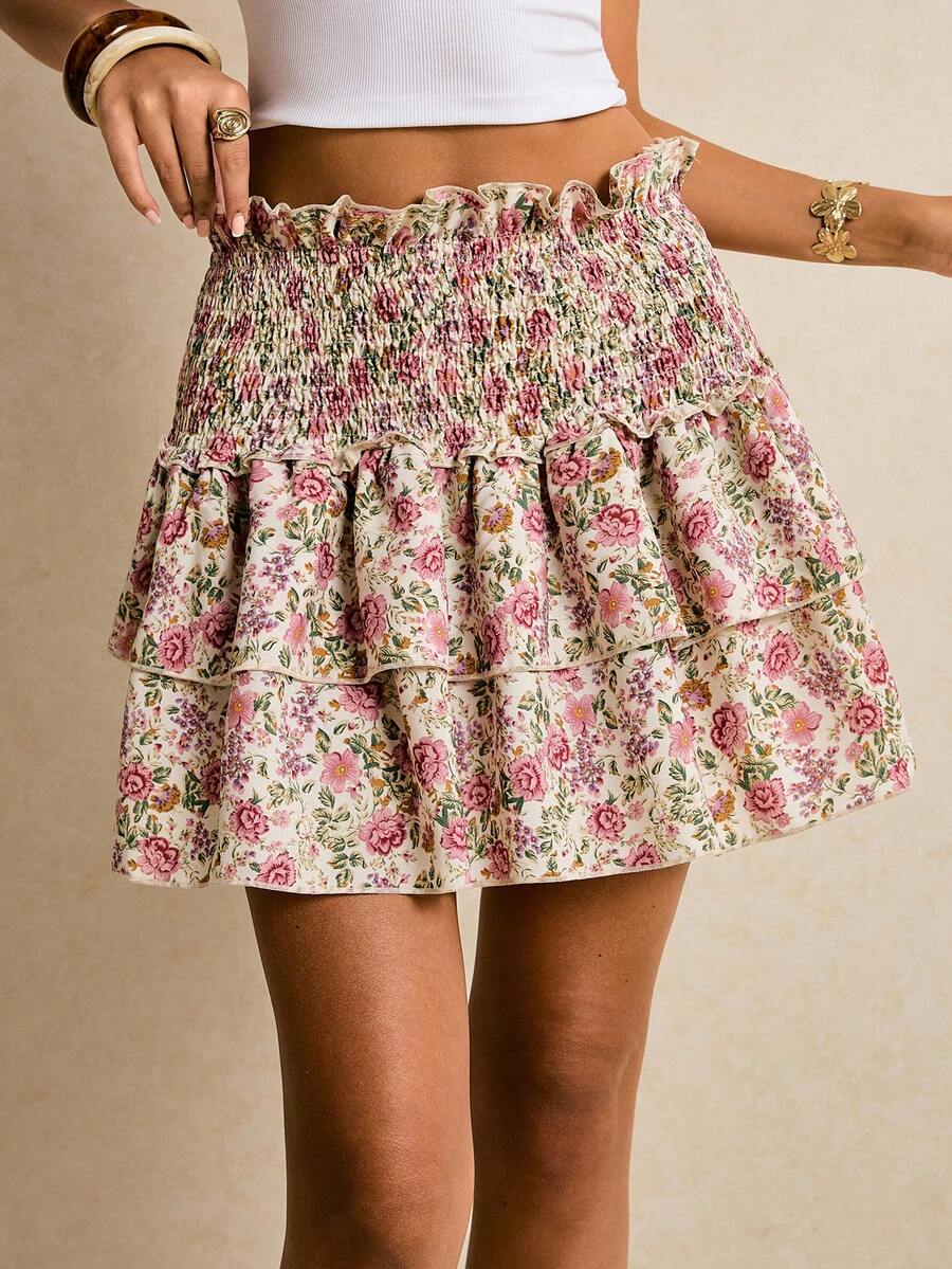 Poéselle 女士夏季度假印花纸袋腰层叠荷叶边裙 - 彩色 - 查看 1