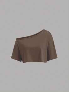 Sweetra 3pcs/Set Kaos Lengan Pendek Bahu Asimetris Longgar Warna Putih, Abu-abu, Hitam - MultiWarna - View 4