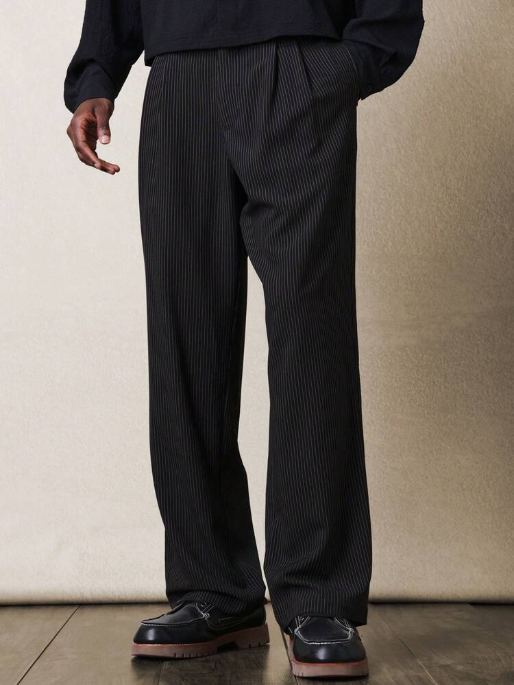 SUMWON Classic Formal Pinstripe Straight Leg Business Office Professional Dress Pants Trousers Corporate Workwear Tailored Suit Bottoms Plain