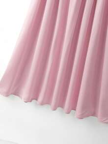 SHEIN Ladiora Women's Pink Satin Stand Collar Tie-Waist Petal Sleeve Ruched Pearls Embellished A-Line Dress, Elegant High-End Design For Commuting, Luxury Slim Fit Spring/Summer - Pink - View 6