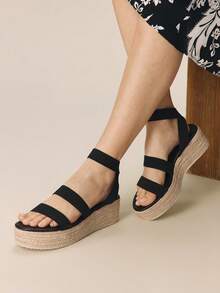Styleloop Women's Woven Rope Platform Wedge Sandals, Vacation Style BOHO Chic Retro American Western Music Festival Party Outfit Holiday Travel Essential Boho Coachella - Black 2 - View 5