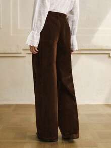 Cévolie Women's Casual Fleecy Brown Wide-Leg Pants, Autumn/Winter - Mocha Brown - View 2