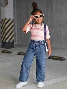 Vaqueros rectos de pierna azules con efecto desgastado de moda y versátiles - Azul lavado oscuro - Ver 5