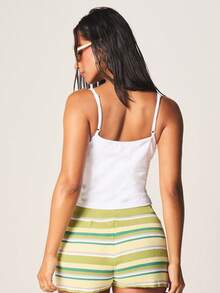 MISSGUIDED Embroidered Lemon Patch Tank Top With Spaghetti Straps Cropped Fit Summer Camisole - White - View 2