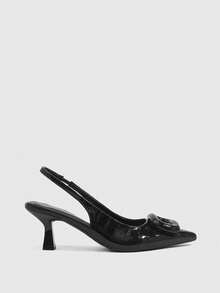 CUCCOO SZL 女士方扣尖头细高跟踝带凉鞋，简约时尚圣诞高跟鞋 - 靜夜黑色 - 查看 3