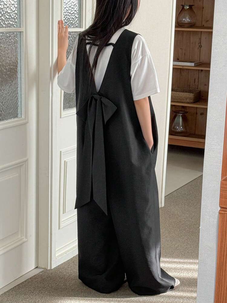 Tween Girls' Minimalist Design Loose Fit Pocketed Jumpsuit, Summer