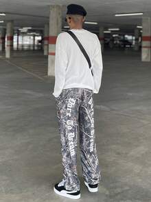 Ngobest Haus Ngobest Haus 男士时尚 Y2K 街头风格丛林印花裤，秋季必备单品 - 軍綠色 - 查看 6