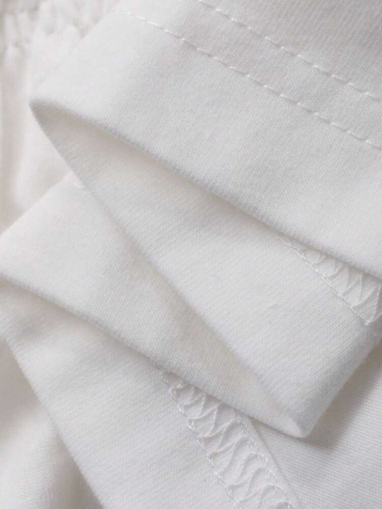 White Round Neck Short Sleeve Cotton Waist Fitted Women T-Shirt, Summer