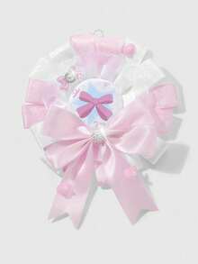 ROMWE Kawaii 1 件美观可爱卡哇伊百搭时尚高品质粉色和白色波尔卡圆点、格子、星星、三叶草、心形、音符、蝴蝶结、蕾丝、花卉、雪花、水钻、珍珠、心形、蝴蝶装饰胸针，适合角色扮演、动漫、日常穿着、礼物 - 粉白色 - 查看 18