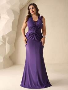 Coutiva Plus Size Women's Formal Party Evening Dress (Heavily Embellished) Purple Plus Size Dress Plus Size Evening Gown Curve Formal Evening Gown Curve Plus Formal Dress Bridesmaid Dress Plus Size  Graduation Ceremony, School Opening, Music Festival, Birthday Party, Wedding, Afternoon Tea Gathering, Ball - Purple - View 6