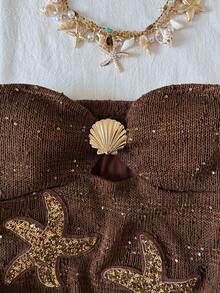 Soleia 女士亮片海星装饰性感抹胸迷你连衣裙 - 棕色 - 查看 3