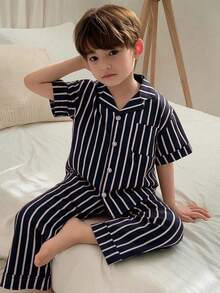 DAZY Young Boys' Drop Shoulder Button Front Casual Comfortable Loungewear - Navy Blue - View 1