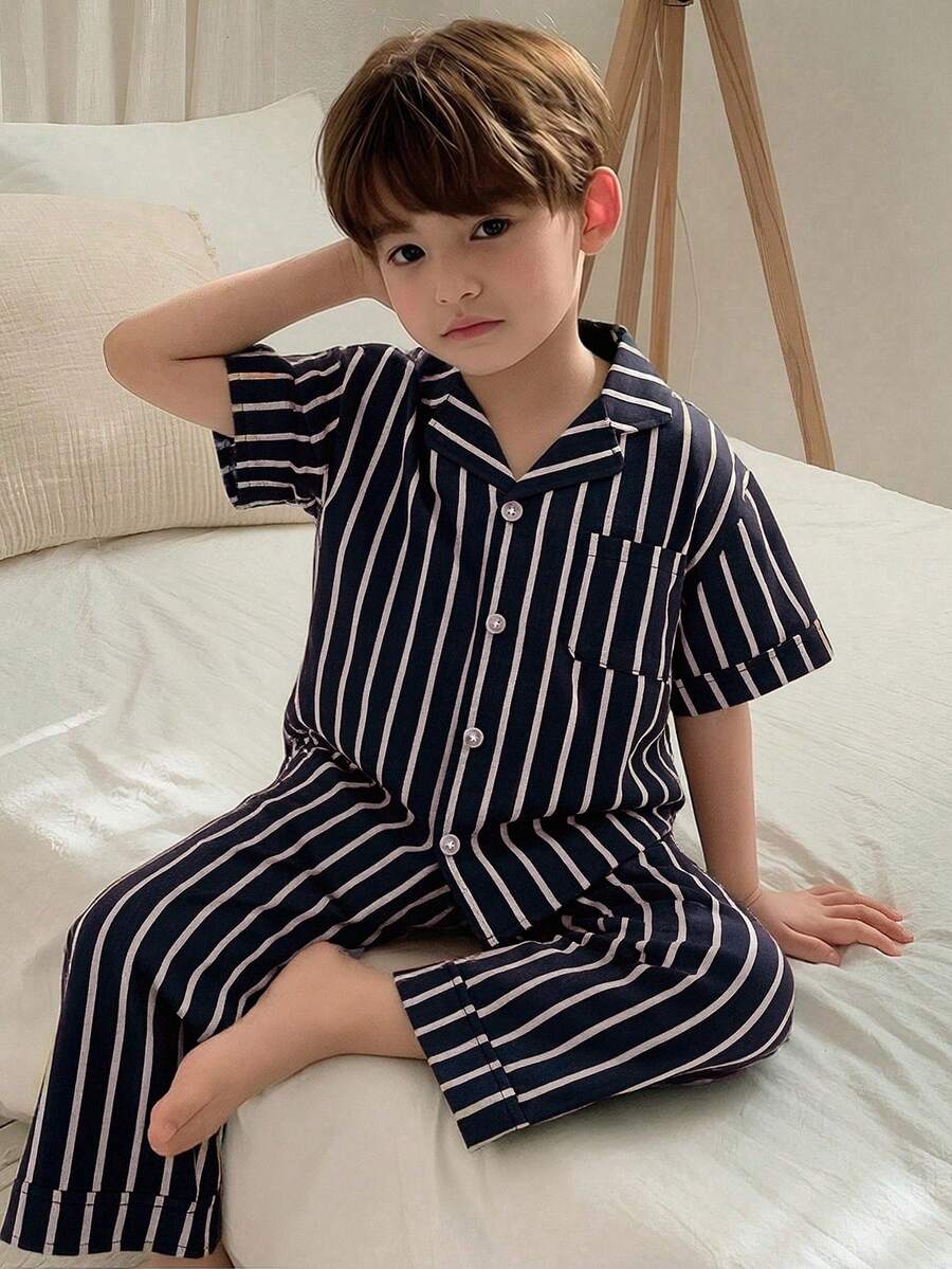 DAZY Young Boys' Drop Shoulder Button Front Casual Comfortable Loungewear - Navy Blue - View 1