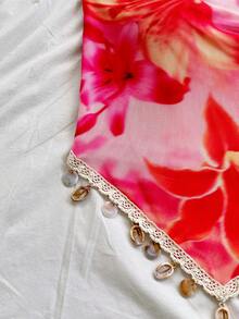 Soleia 女士度假针织波西米亚印花拼接串珠抹胸上衣，适合派对、圣诞节、约会、夜店、海滩、邮轮、下午茶等场合 - 粉色 - 查看 4