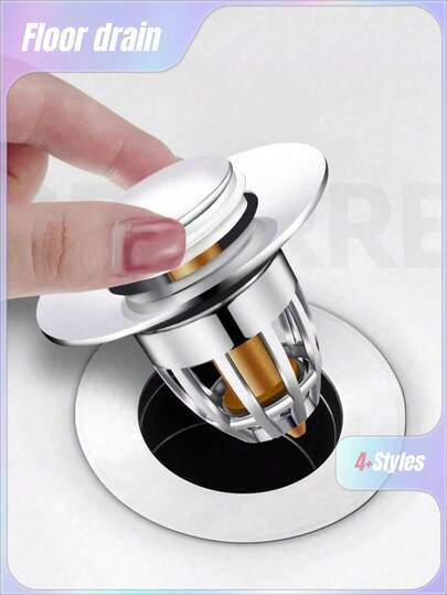 1/2pcs Universal Bathroom Sink Stopper With Hair Catcher, Spring Core Bathtub Drain Cover, Plastic Core Pop Up Sink Plug, Basin Drain Strainer, Press Type Sink Plug, Bathroom Accessories, Bathroom Supplies