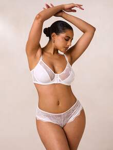 SHEIN BAE Set de 3 sujetadores con cierre delantero sin aros, cómodos, de talla grande, con encaje de red y labios sexys - Multicolor - Ver 5