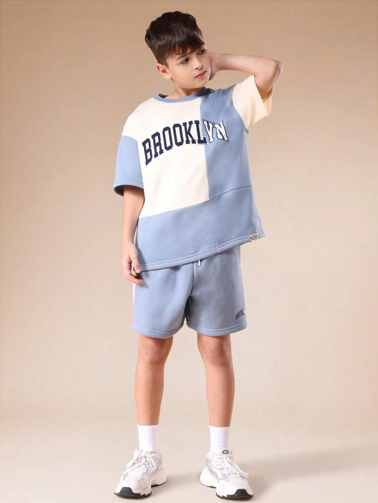 Brooklyn Print Color Block T-Shirt And Shorts Set