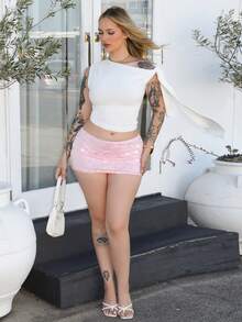 Arliah 优雅不对称领口系带肩女士上衣，适合休闲约会、夜店派对、日常、秋季 - 白色 - 查看 5