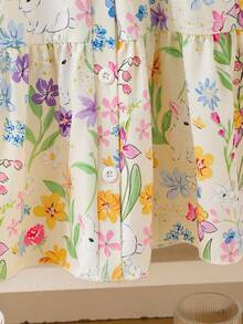 SHEIN Elladie kids 女童碎花印花翻领无袖A字连衣裙，优雅甜美风格，适合日常穿着和度假。 - 彩色 - 查看 7