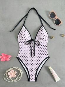 Swim Mod New Polka Dot Print Twist Front One-Piece Swimsuit For Women - Multicolor - View 5