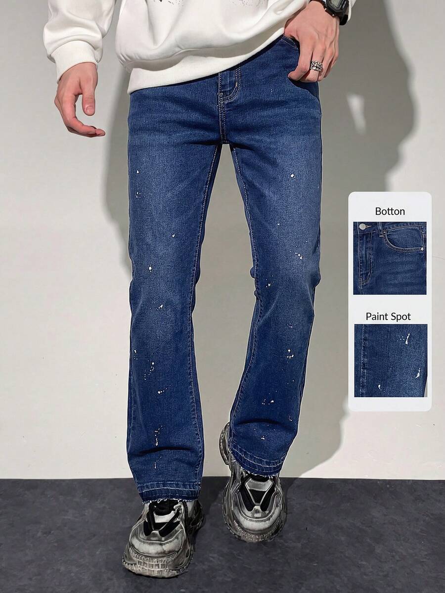 SHEIN 大码休闲牛仔裤，带口袋，简约时尚，适合日常穿着 - 深色水洗藍 - 查看 1