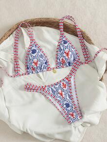 Swim Vcay 2pcs/Set New Random Print Adjustable Strap Sexy & Elegant Bikini Swimwear Set, Suitable For Beach, Pool Party, Summer Vacation - Multicolor - View 4