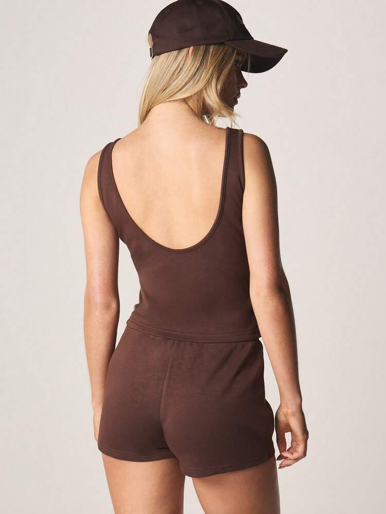 MISSGUIDED Ribbed V Neck Tank Top And High Waisted Shorts Two Piece Summer Casual Lounge Set