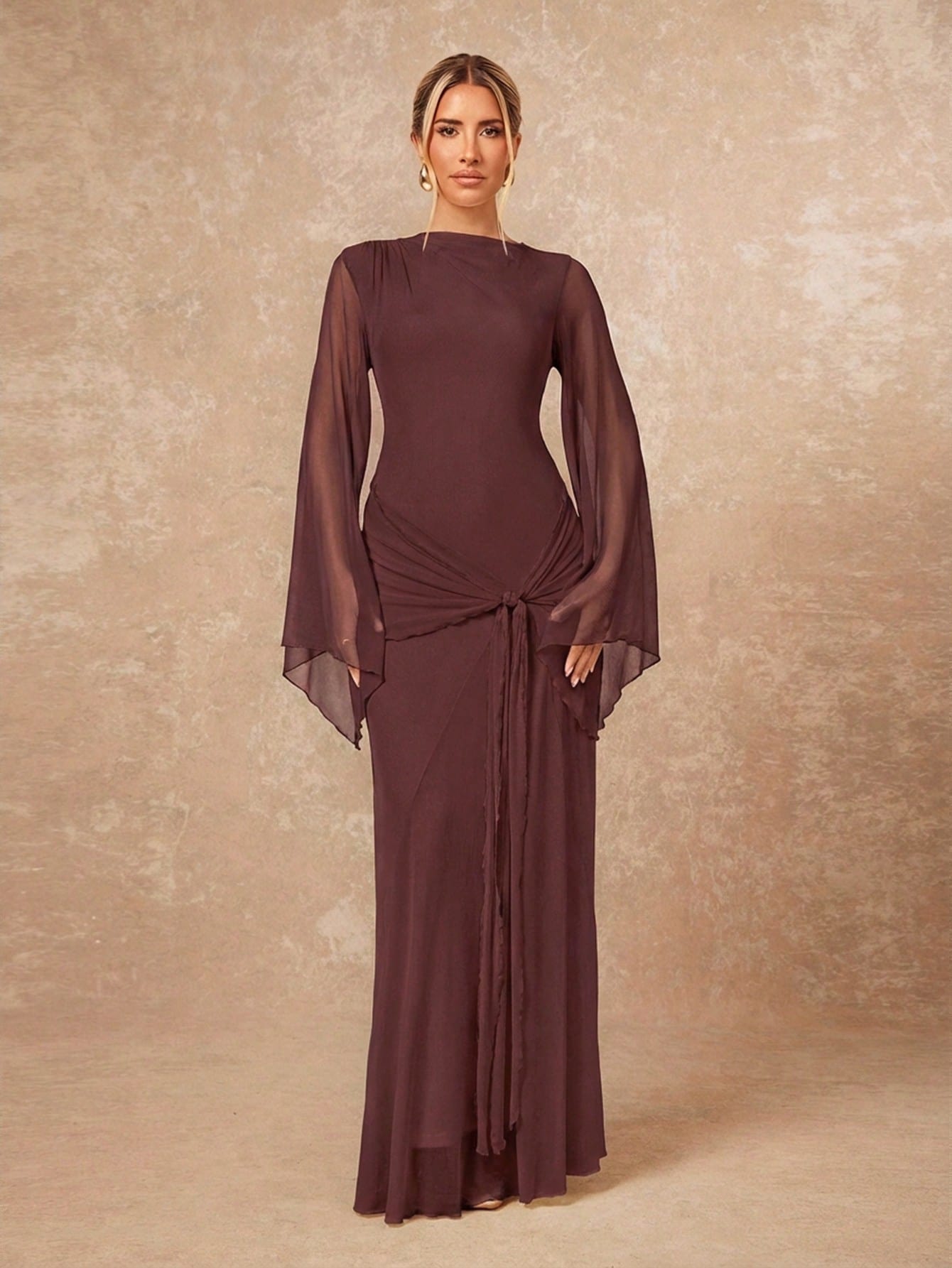 Lumalex فستان نسائي فضفاض شفاف مع ربطة وأكمام منسد...