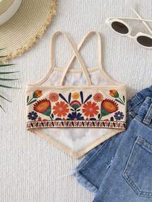 SHEIN Áo hai dây in hoa cho bé gái, vạt lệch, hở lưng. - Nhiều màu - Xem 4