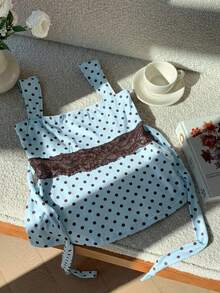 Comfortcana Mẫu áo hai dây thời trang nữ Xuân/Hè 2026 này có thiết kế phối màu ren chấm bi, phù hợp cho nhiều dịp như hè, Giáng sinh và Năm mới. Có thể mặc như áo dự tiệc, đồ đi biển, áo sơ mi nữ thanh lịch, áo sơ mi nữ thường ngày, áo chấm bi đi nghỉ mát, áo xanh retro hoặc áo hai dây thông thường. - Màu xanh lam - Xem 7