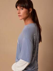 SURIMA Women's Summer Patchwork Contrast Color Sleeve T-Shirt, Knit Tops, Jumper For Woman - Multicolor - View 6